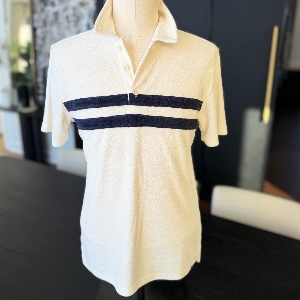 Men's Faherty Surf Stripe Terry Cloth Polo NWT